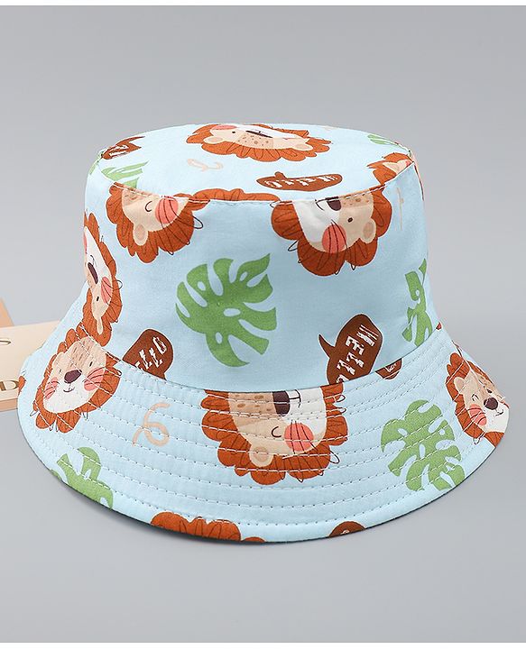 Babyhug Bucket Hat with Jungle Theme Print Light Blue - Diameter 16 cm