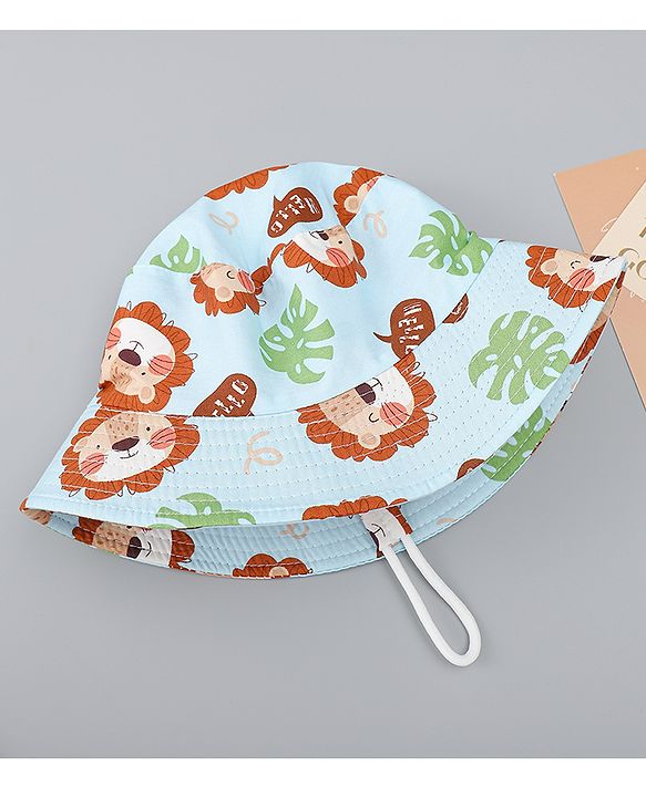 Babyhug Bucket Hat with Jungle Theme Print Light Blue - Diameter 16 cm