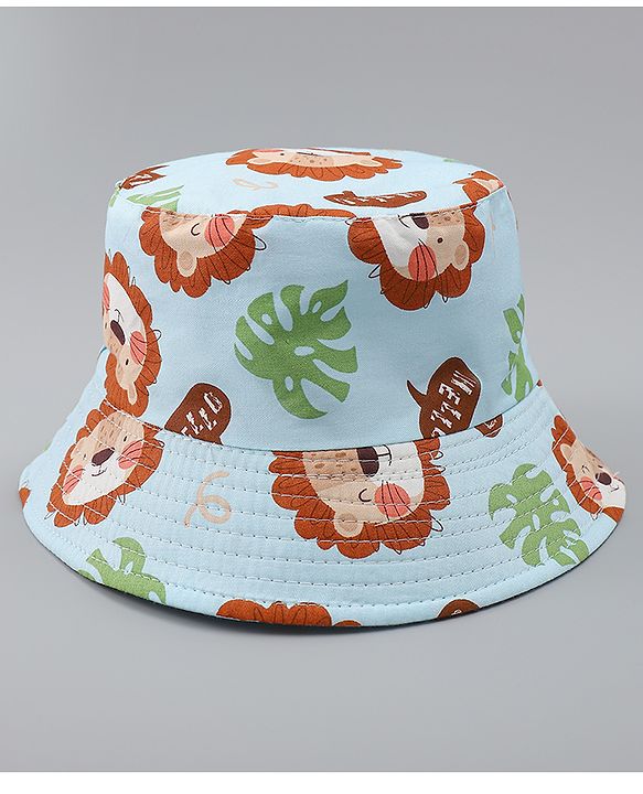 Babyhug Bucket Hat with Jungle Theme Print Light Blue - Diameter 16 cm