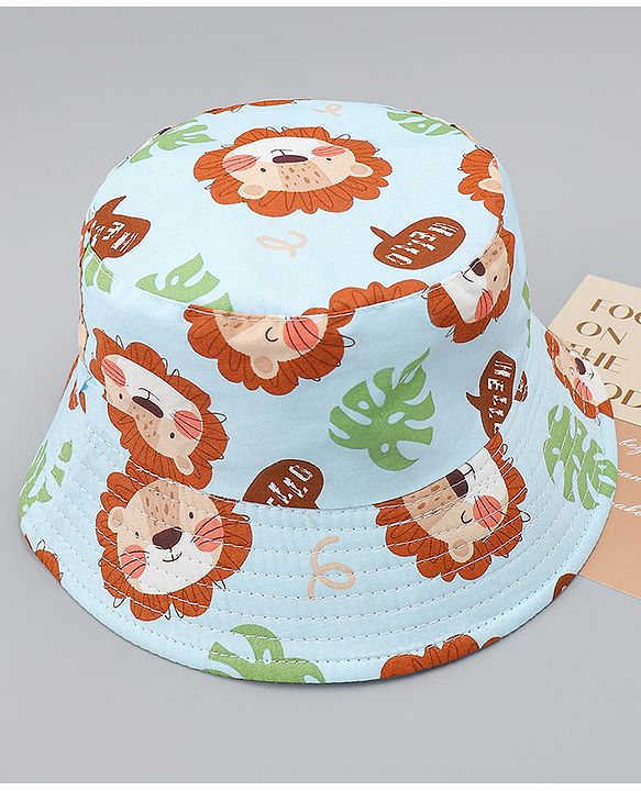 Babyhug Bucket Hat with Jungle Theme Print Light Blue - Diameter 16 cm