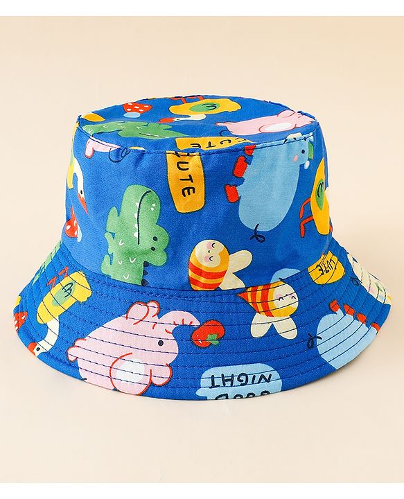 Babyhug Bucket Hat with Jungle Theme Print Blue - Diameter 16 cm