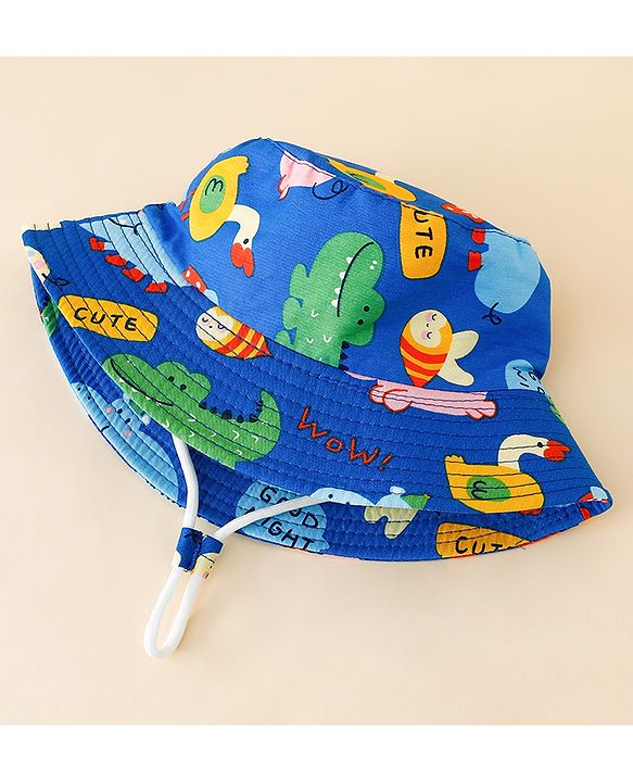 Babyhug Bucket Hat with Jungle Theme Print Blue - Diameter 16 cm