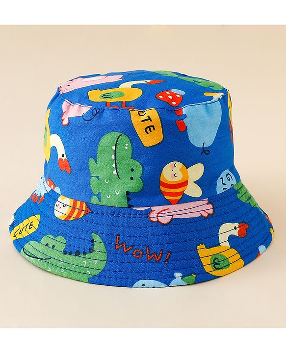 Babyhug Bucket Hat with Jungle Theme Print Blue - Diameter 16 cm