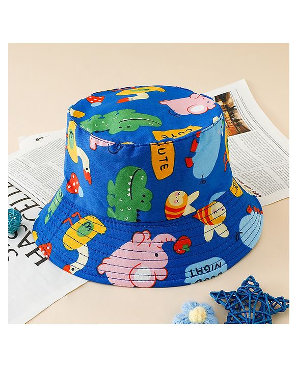 Babyhug Bucket Hat with Jungle Theme Print Blue - Diameter 16 cm