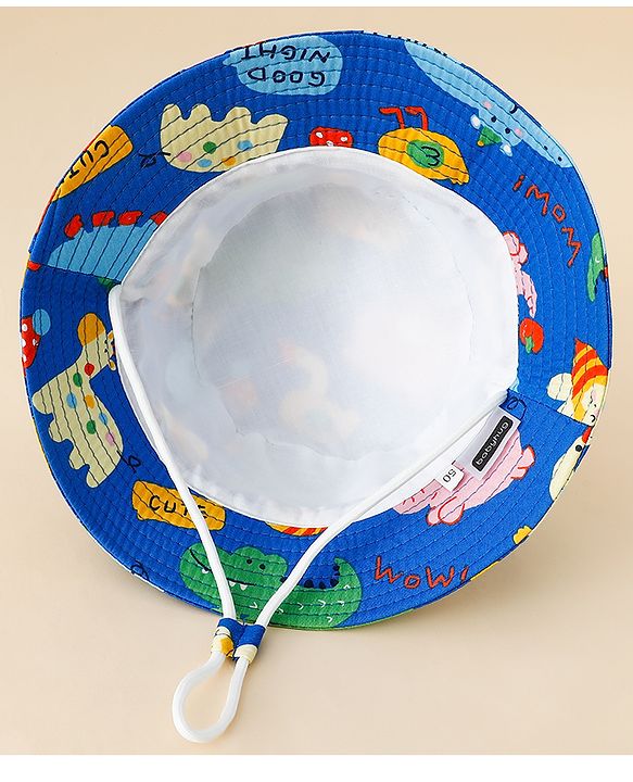 Babyhug Bucket Hat with Jungle Theme Print Blue - Diameter 16 cm