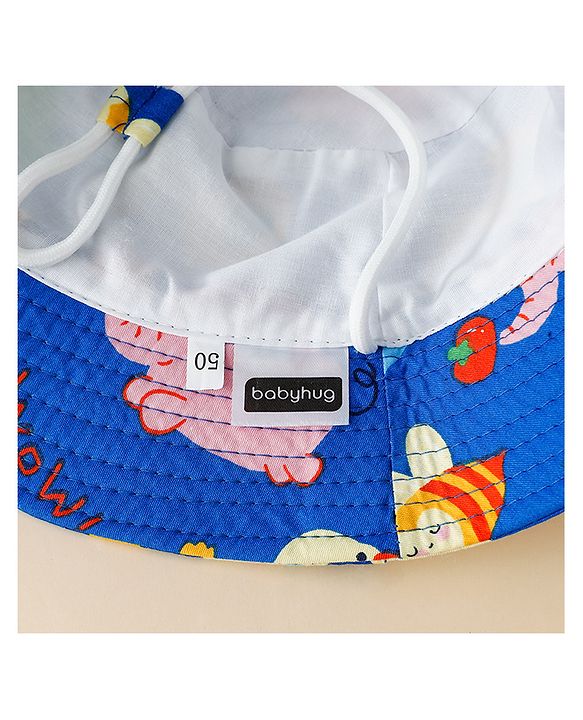 Babyhug Bucket Hat with Jungle Theme Print Blue - Diameter 16 cm