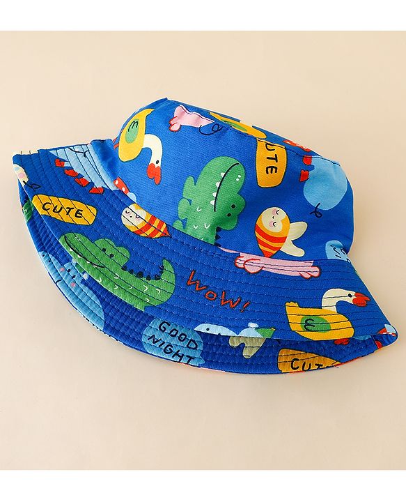 Babyhug Bucket Hat with Jungle Theme Print Blue - Diameter 16 cm