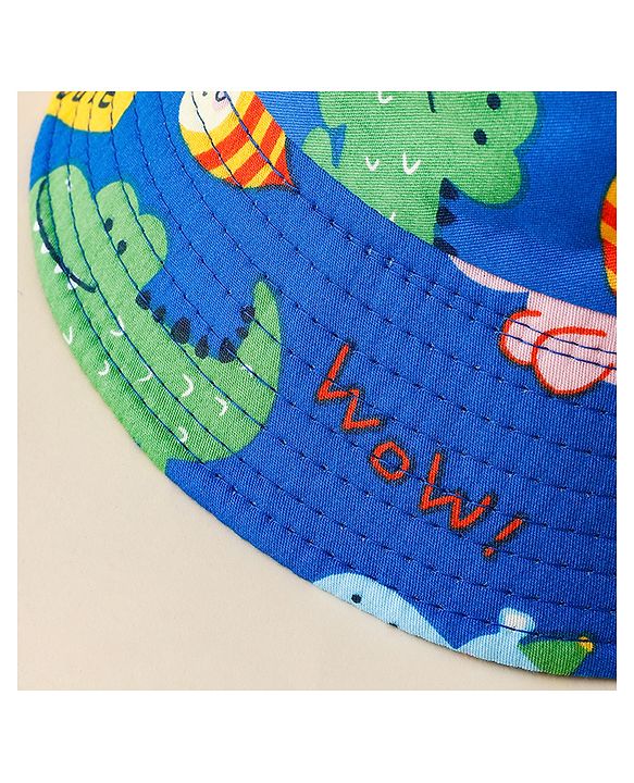 Babyhug Bucket Hat with Jungle Theme Print Blue - Diameter 16 cm