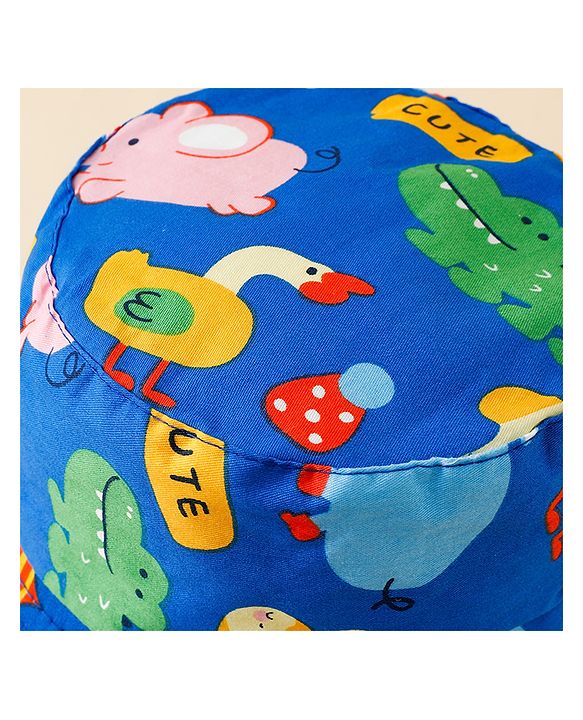 Babyhug Bucket Hat with Jungle Theme Print Blue - Diameter 16 cm