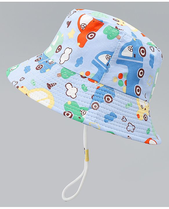 Babyhug Bucket Hat with Vehicle Print Light Blue - Diameter 16 cm