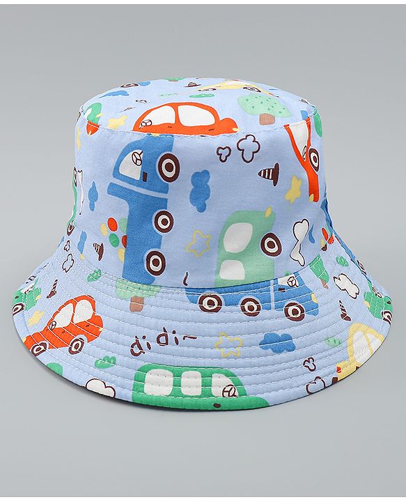 Babyhug Bucket Hat with Vehicle Print Light Blue - Diameter 16 cm