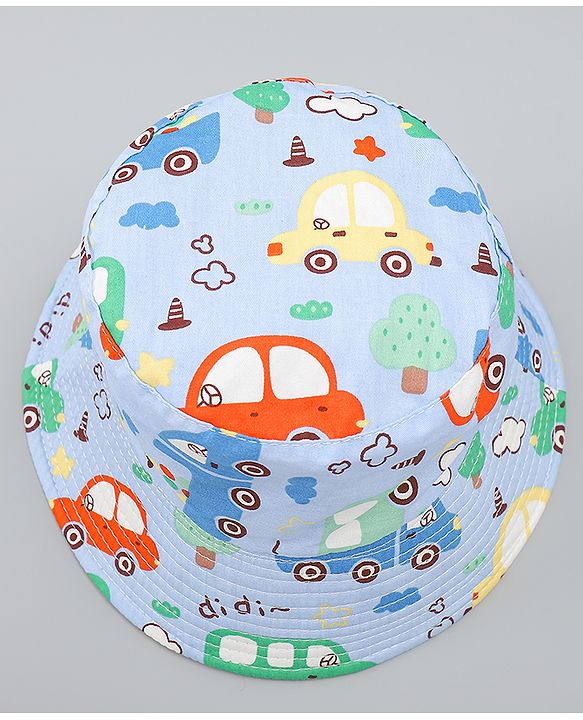 Babyhug Bucket Hat with Vehicle Print Light Blue - Diameter 16 cm