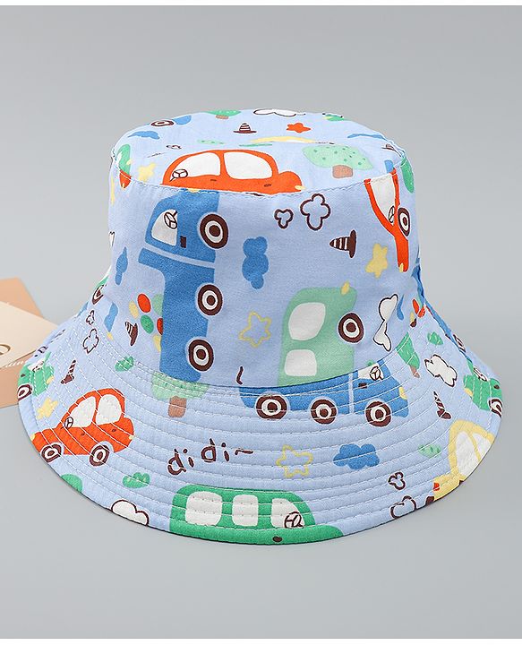 Babyhug Bucket Hat with Vehicle Print Light Blue - Diameter 16 cm