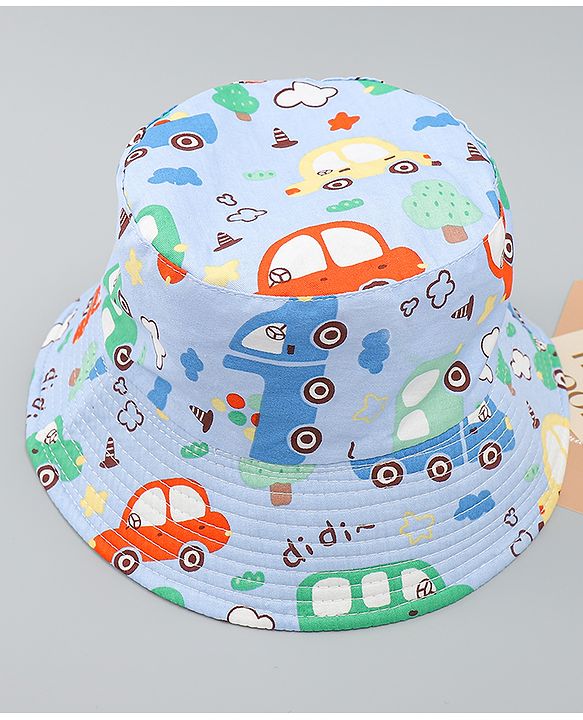 Babyhug Bucket Hat with Vehicle Print Light Blue - Diameter 16 cm