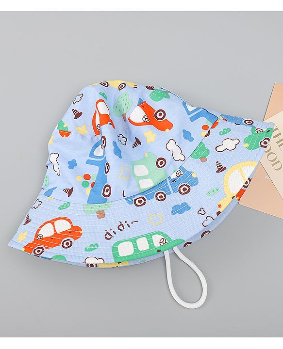 Babyhug Bucket Hat with Vehicle Print Light Blue - Diameter 16 cm