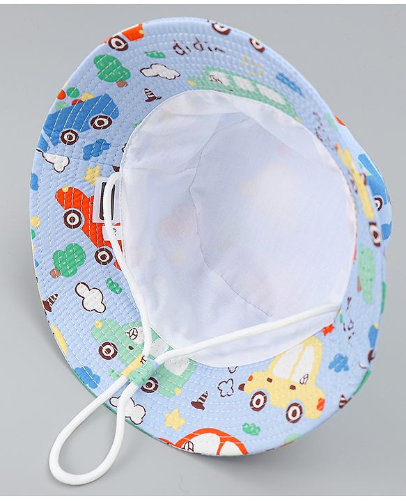 Babyhug Bucket Hat with Vehicle Print Light Blue - Diameter 16 cm