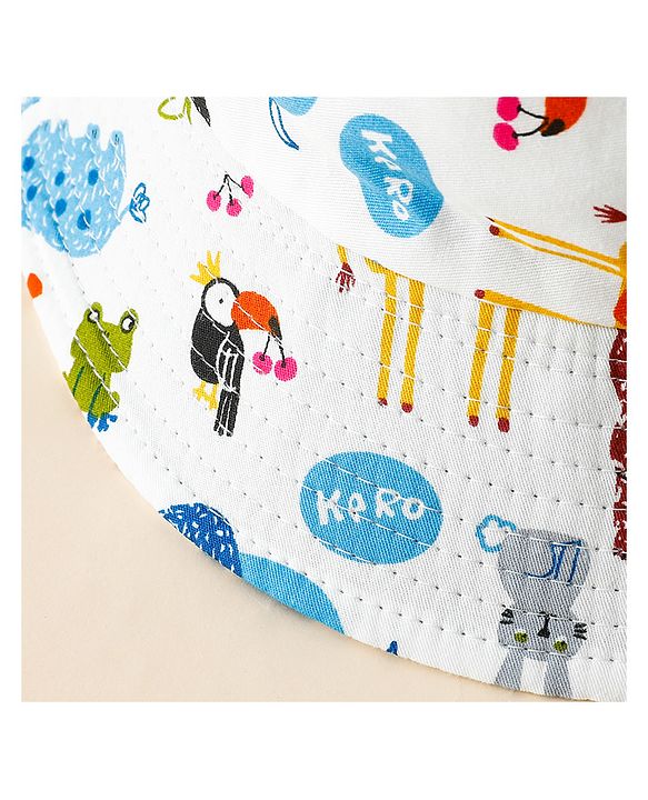 Babyhug Bucket Hat with Jungle Theme Print White - Diameter 17 cm