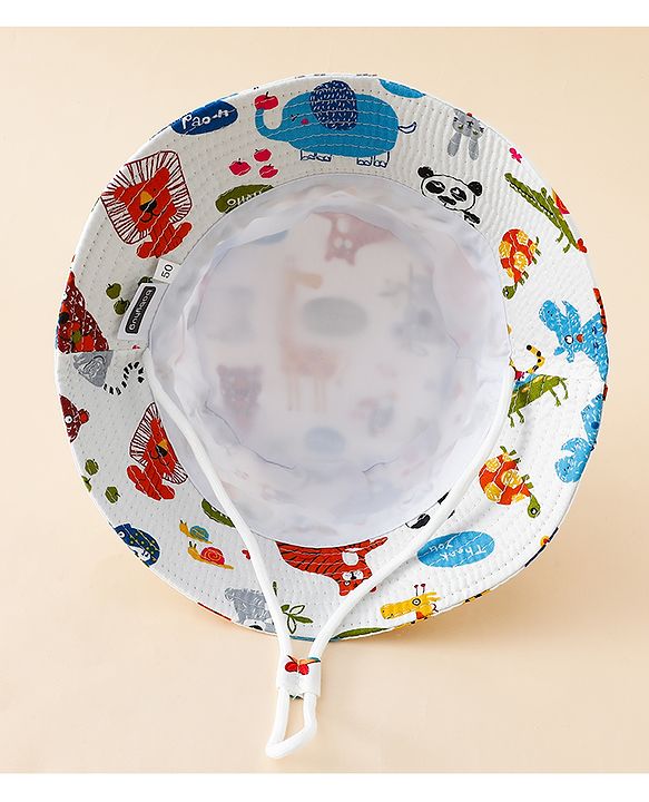 Babyhug Bucket Hat with Jungle Theme Print White - Diameter 17 cm