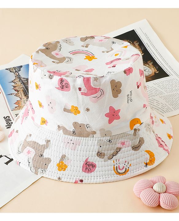 Babyhug Bucket Hat with Unicorn Print White - Diameter 17 cm