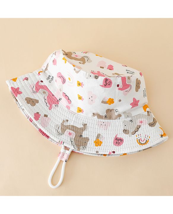 Babyhug Bucket Hat with Unicorn Print White - Diameter 17 cm