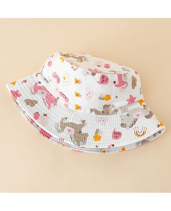 Babyhug Bucket Hat with Unicorn Print White - Diameter 17 cm