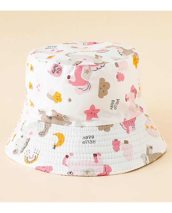 Babyhug Bucket Hat with Unicorn Print White - Diameter 17 cm
