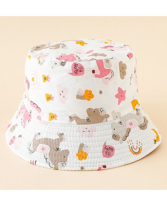 Babyhug Bucket Hat with Unicorn Print White - Diameter 17 cm