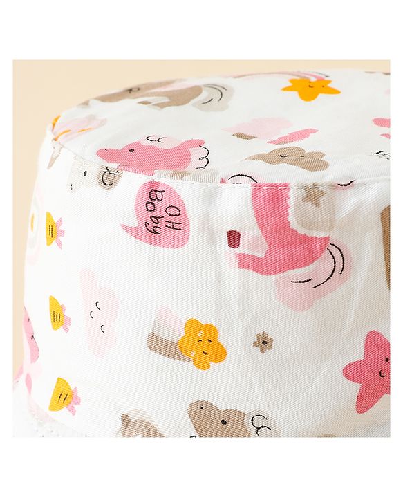 Babyhug Bucket Hat with Unicorn Print White - Diameter 17 cm