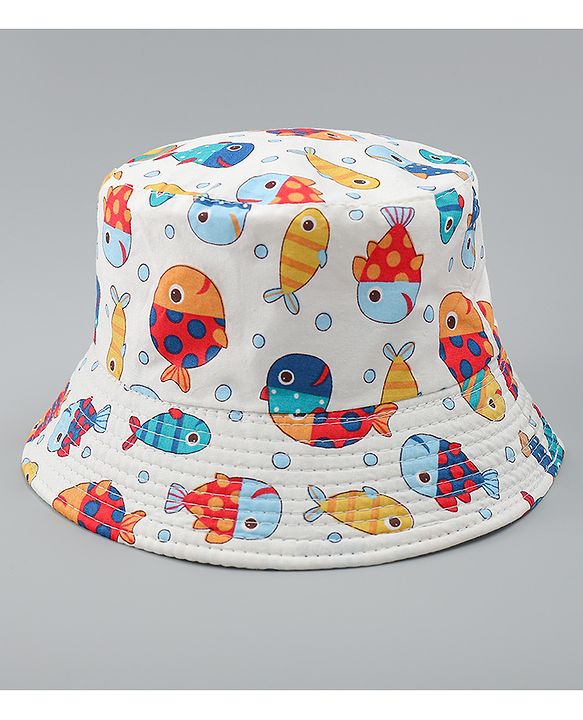 Babyhug Bucket Hat with Sea Life Print White - Diameter 16 cm