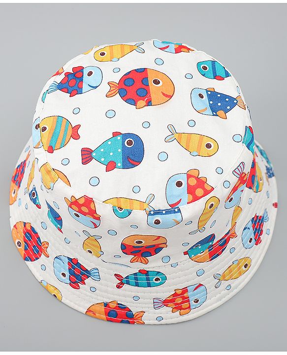 Babyhug Bucket Hat with Sea Life Print White - Diameter 16 cm