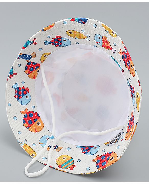 Babyhug Bucket Hat with Sea Life Print White - Diameter 16 cm