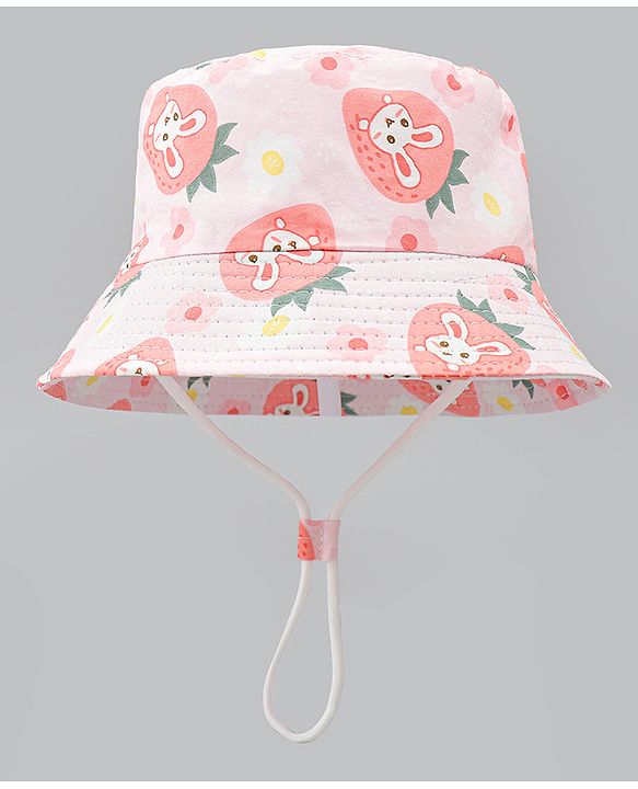Babyhug Bucket Hat with Bunny Print Pink - Diameter 17 cm