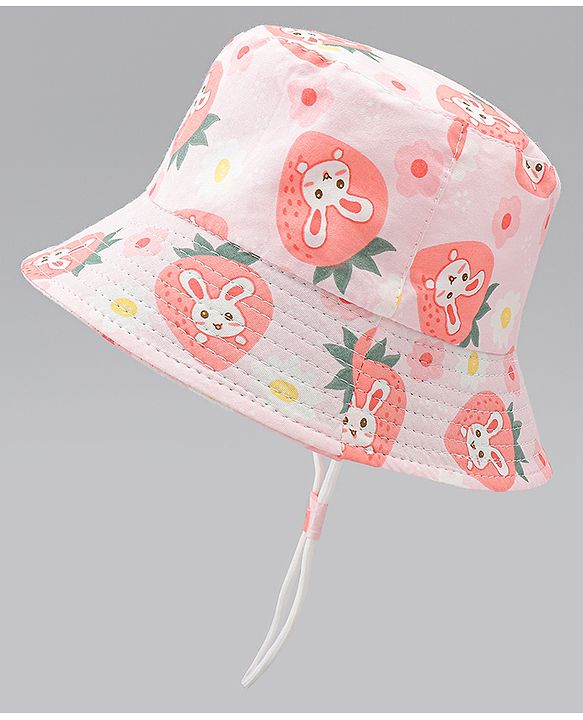 Babyhug Bucket Hat with Bunny Print Pink - Diameter 17 cm