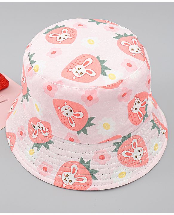 Babyhug Bucket Hat with Bunny Print Pink - Diameter 17 cm