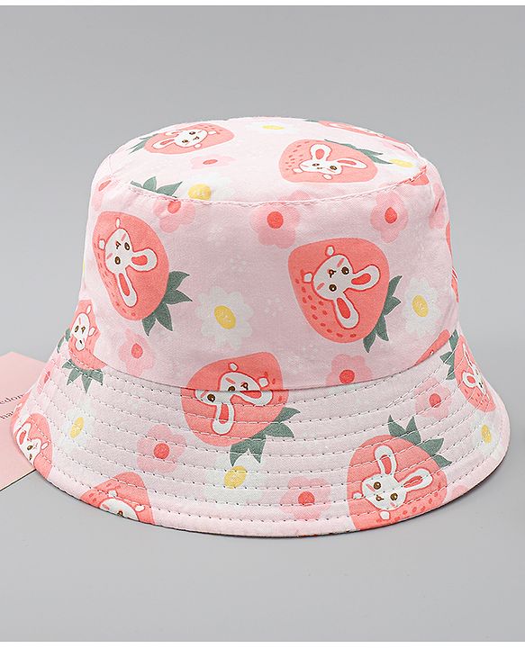 Babyhug Bucket Hat with Bunny Print Pink - Diameter 17 cm