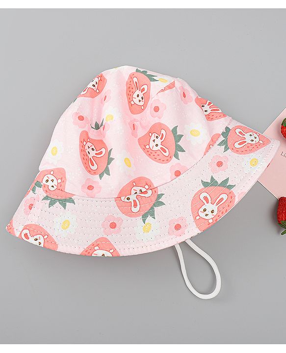 Babyhug Bucket Hat with Bunny Print Pink - Diameter 17 cm