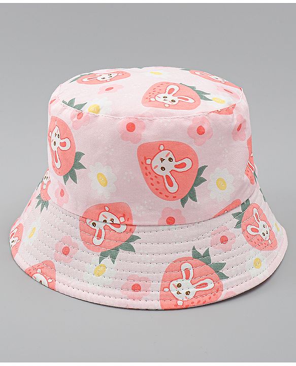 Babyhug Bucket Hat with Bunny Print Pink - Diameter 17 cm