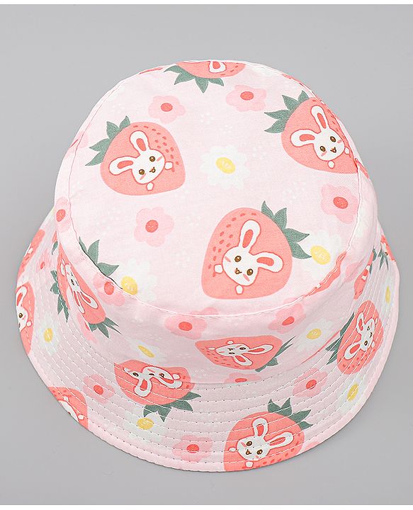 Babyhug Bucket Hat with Bunny Print Pink - Diameter 17 cm