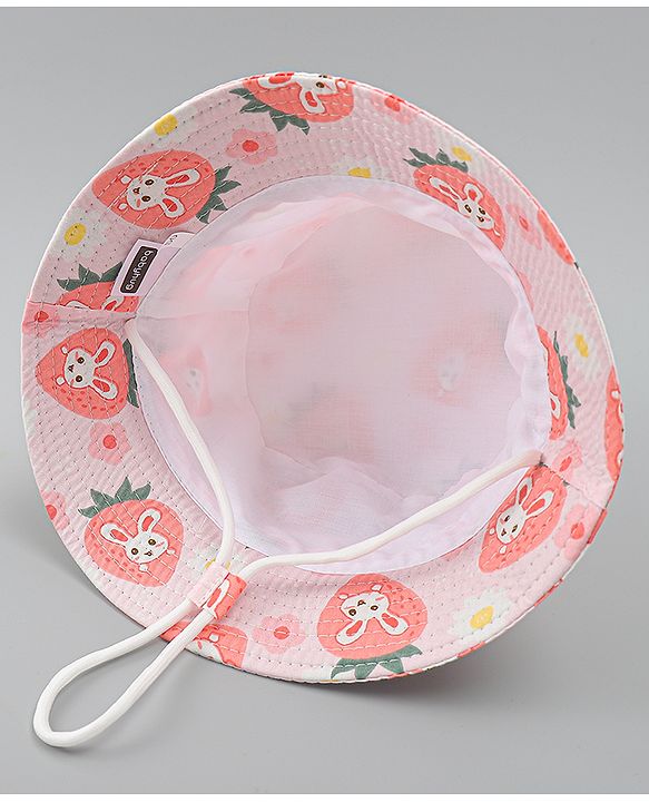 Babyhug Bucket Hat with Bunny Print Pink - Diameter 17 cm