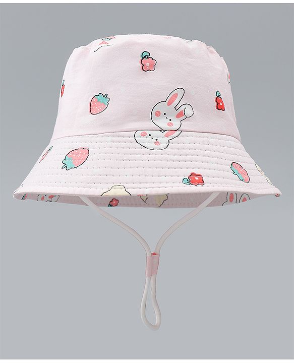 Babyhug Bucket Hat with Bunny Print Pink - Diameter 17 cm