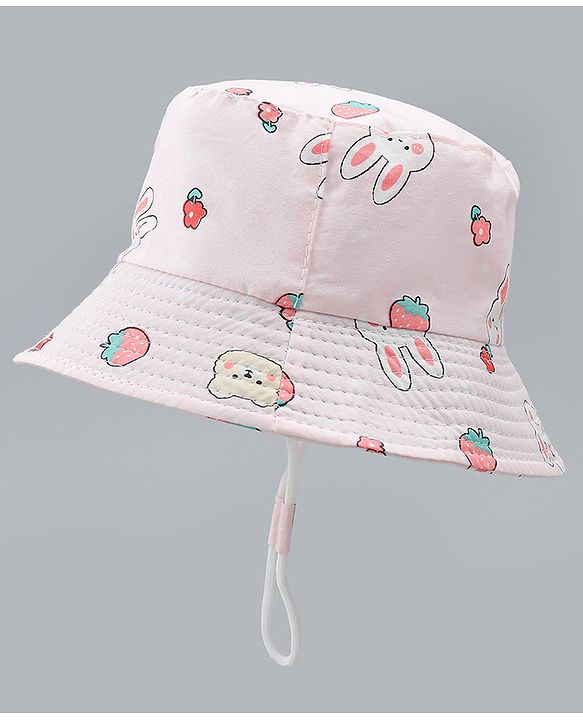 Babyhug Bucket Hat with Bunny Print Pink - Diameter 17 cm