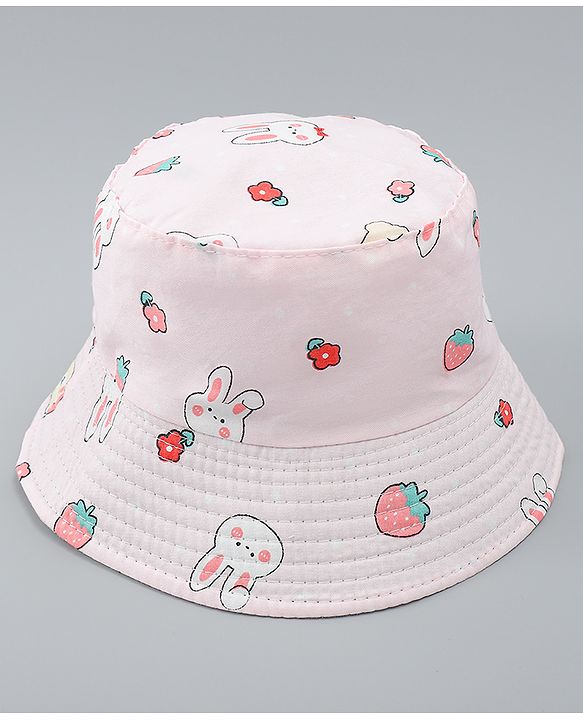 Babyhug Bucket Hat with Bunny Print Pink - Diameter 17 cm