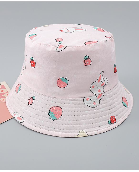 Babyhug Bucket Hat with Bunny Print Pink - Diameter 17 cm