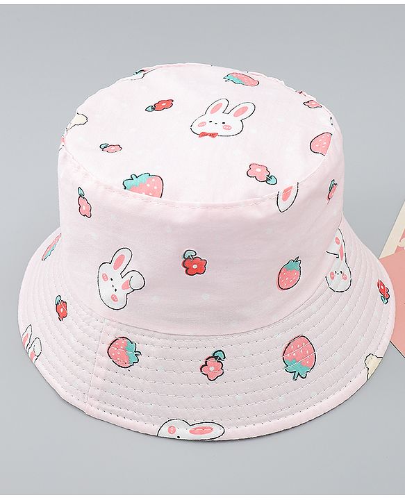 Babyhug Bucket Hat with Bunny Print Pink - Diameter 17 cm