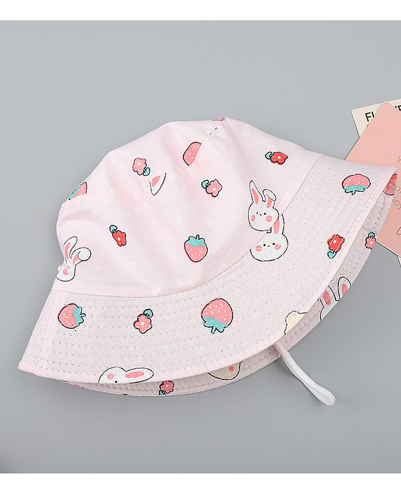 Babyhug Bucket Hat with Bunny Print Pink - Diameter 17 cm