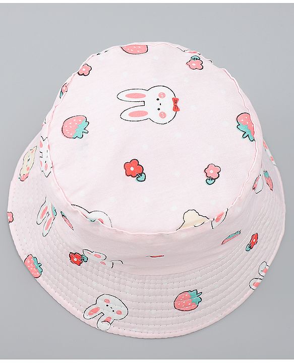 Babyhug Bucket Hat with Bunny Print Pink - Diameter 17 cm