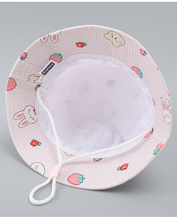 Babyhug Bucket Hat with Bunny Print Pink - Diameter 17 cm