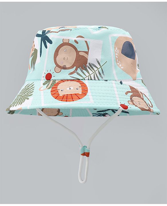 Babyhug Bucket Hat with Animal Print Sea Green - Diameter 17 cm