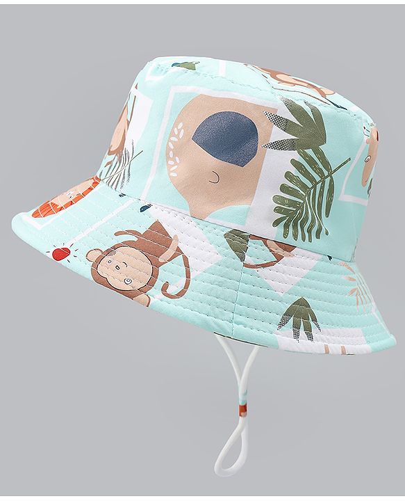 Babyhug Bucket Hat with Animal Print Sea Green - Diameter 17 cm