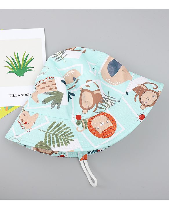 Babyhug Bucket Hat with Animal Print Sea Green - Diameter 17 cm